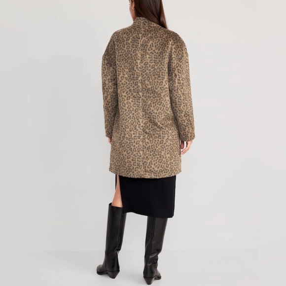 Old Navy Women's Brown Leopard Animal Print Long-Line Cardigan Coat Size M NWT - Picture 2 of 10